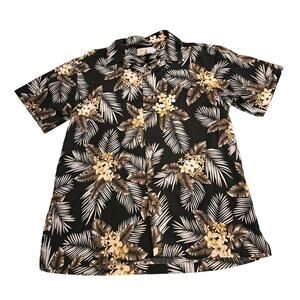High Surf Hawaiian Shirt Mens Large Black Tropical Floral Button Front